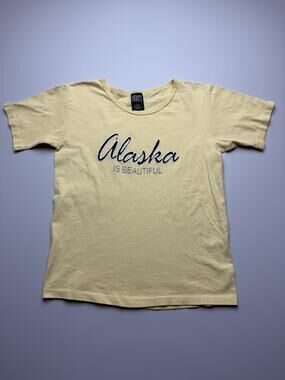 Vintage Sherry's Best Shirt Womens S Yellow Crew Neck Short Sleeve Alaska Top